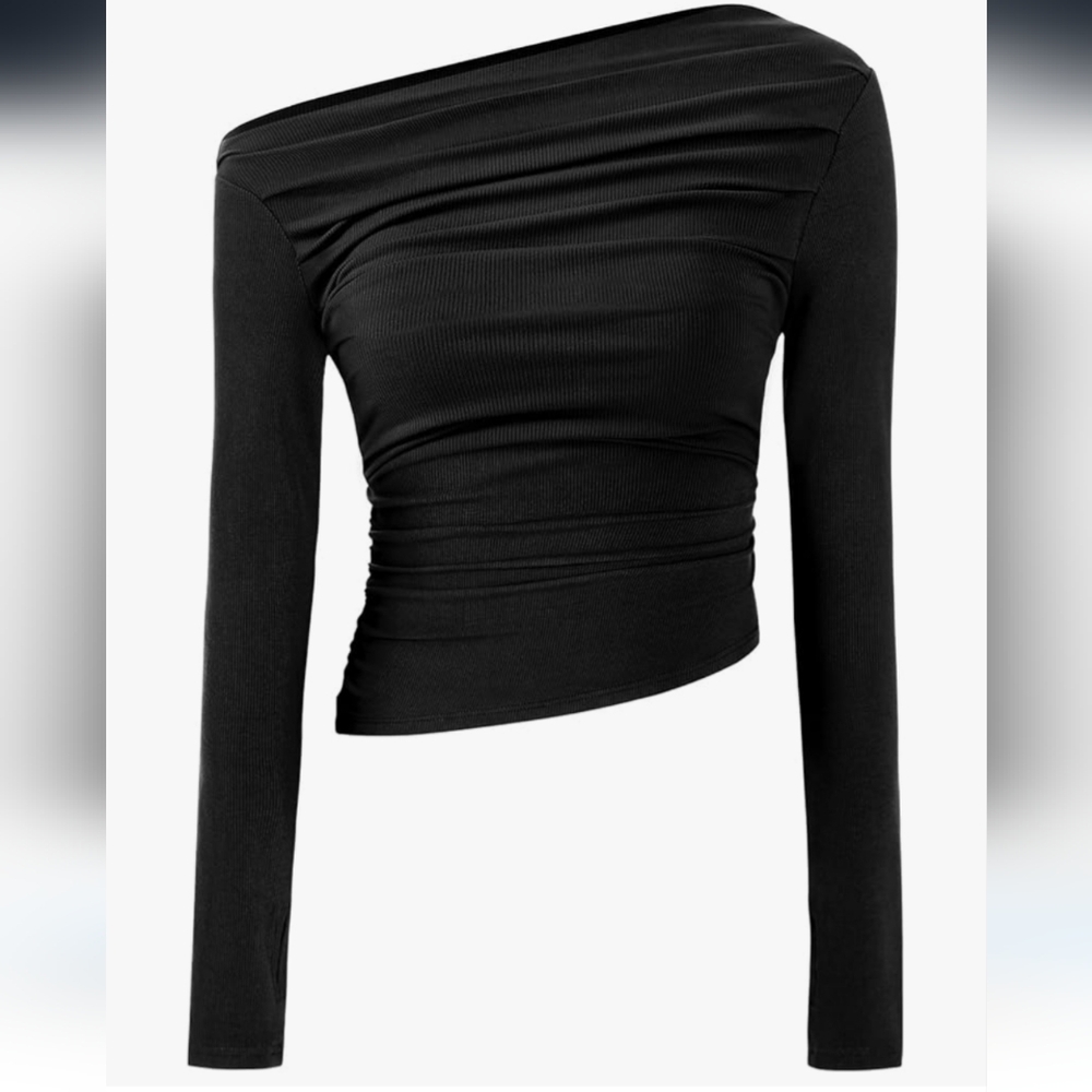 Sexy Black Asymmetrical Women's Blouse Size XS